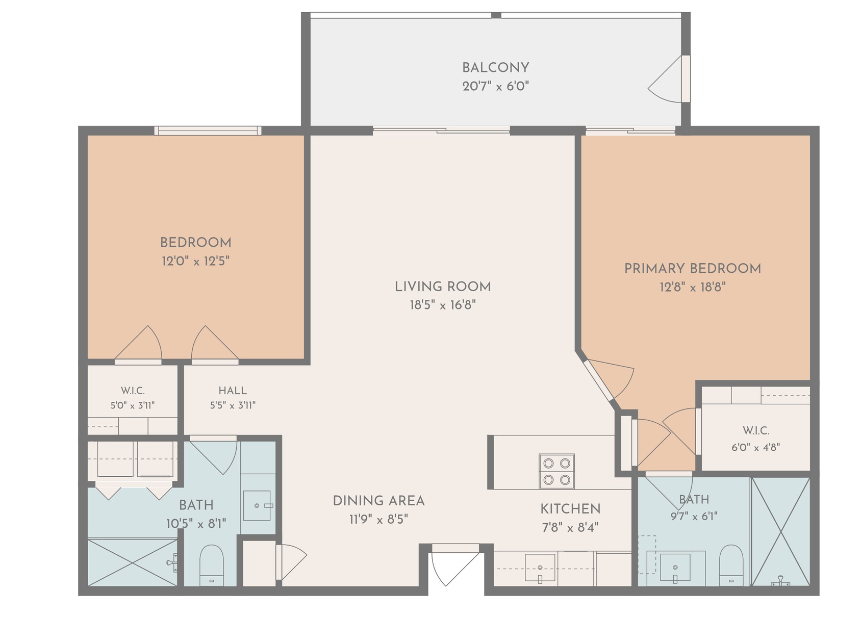 Floor plan — 8419 Hearth Dr, 995 sq ft plus a 124 sq ft balcony